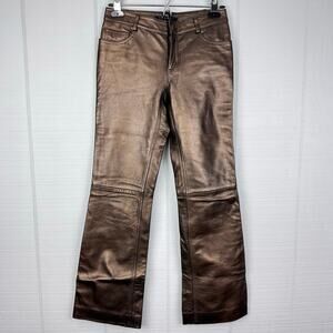 NWT Theory Bronze Brown Metallic Soft Leather Boot Cut Pants Mid Rise Size 0
